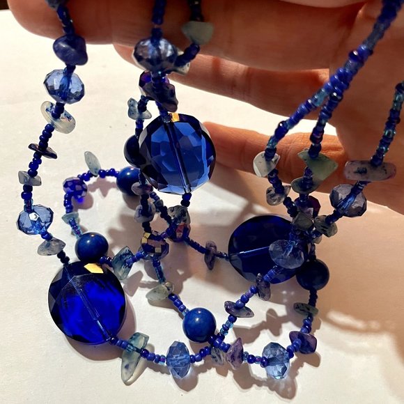 Stunning Bold Blue Artisan Glass Beaded Necklace - Picture 7 of 7